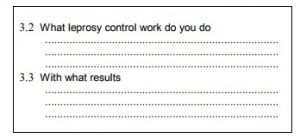 section of form asking user what area of leprosy control they work in and with what results