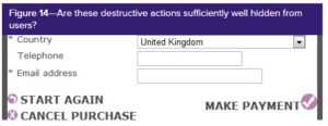 buttons labelled start again and cancel purchase are the same size and style as the make payment button