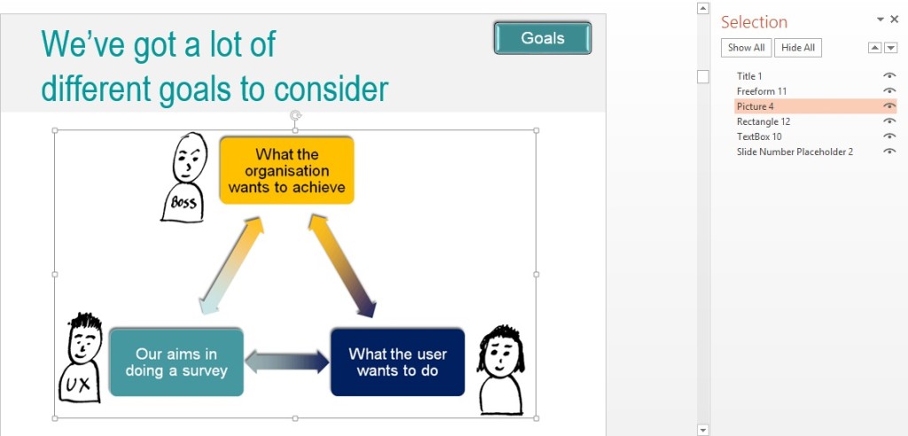 Screengrab of slide with selection pane showing order of elements