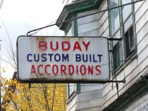 sign reading Buday custom built accordions