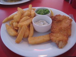 A plate of fish and chips dreamed up by Heston Blumenthal for Little Chef