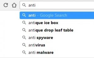 drop down menu of suggestions appearing during a Google search