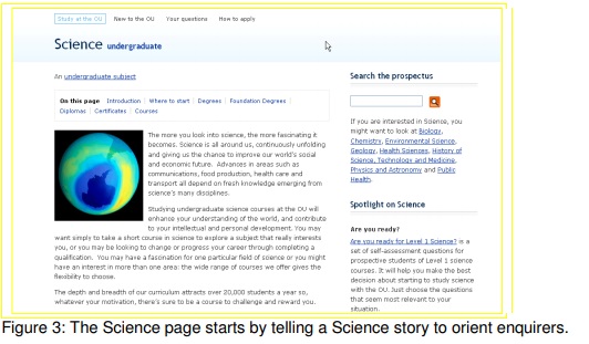 The science page starts by telling a science story to orientate enquirers