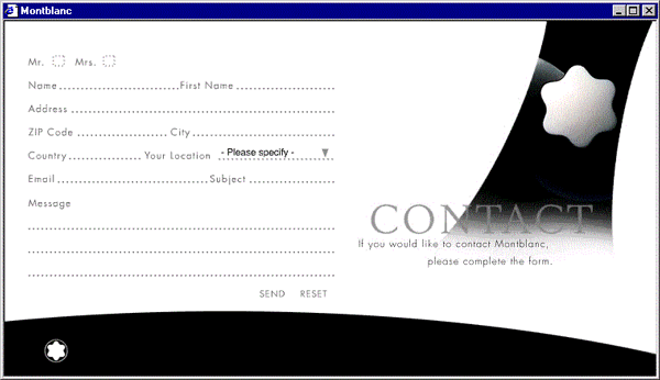 A contact form with fields for name, address, email and a message