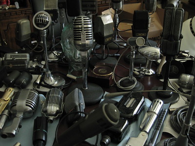 table loaded with microphones