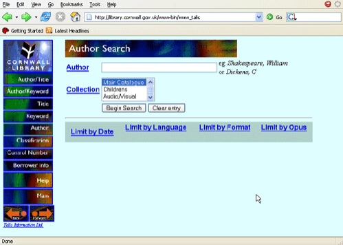 author search form from a library