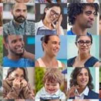 Nine tiny images of different people's heads facing towards us