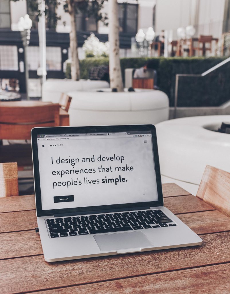 message on screen reads I design and develop experiences that make people's lives simple