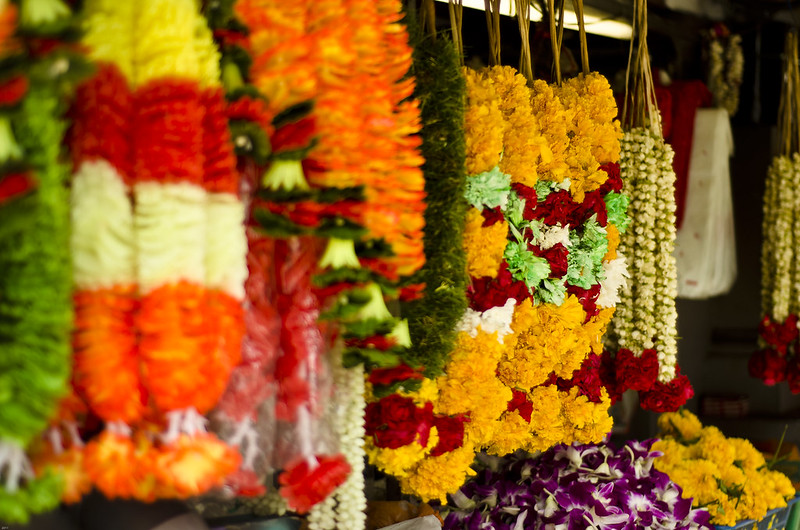 garlands hanging in a market