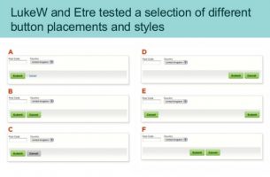 A selection of options for placing submit and cancel buttons on a form