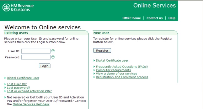 first page of form for logging into government online services