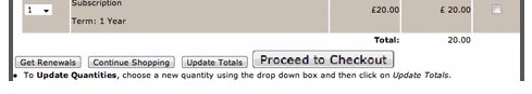 the same form but the button labelled proceed to checkout is larger