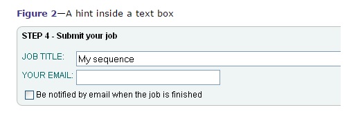 text box where a hint has been entered into the box requesting job title