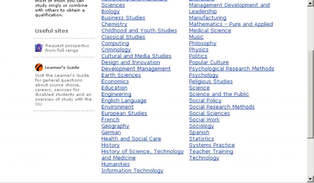 same list which shows how, as you scroll down, related topics are separated