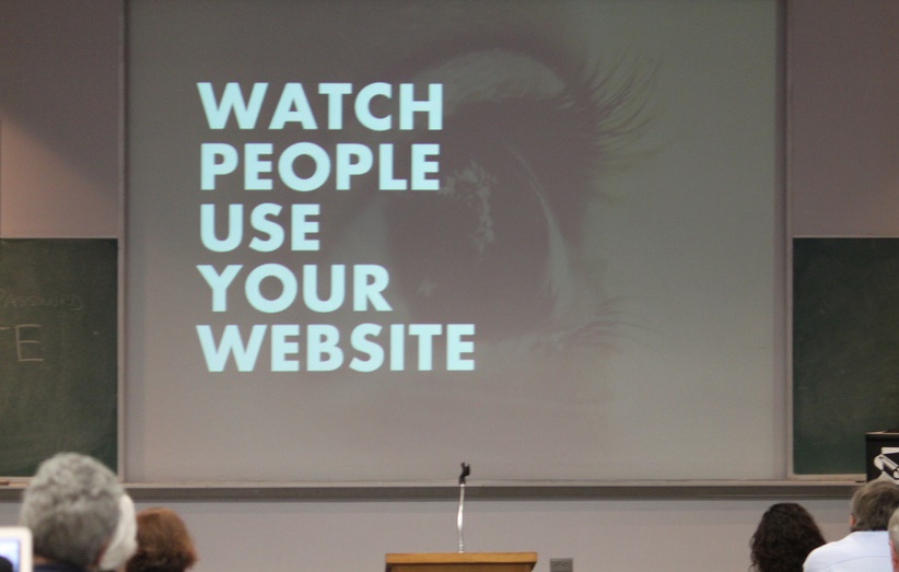 a screen from a presentation reading 'watch people use your website'