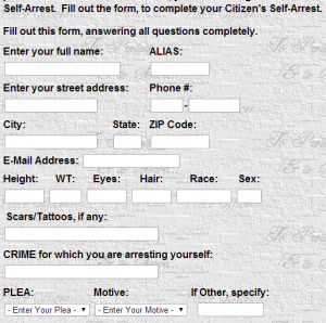 screen grab showing the start of the Citizen's self arrest form