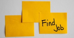 a series of post-it notes, one of which reads 'find job'