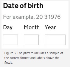 space for inserting date of birth in three fields, day, month and year