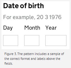 space for inserting date of birth in three fields, day, month and year