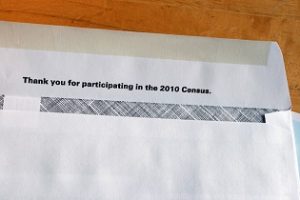 reverse of a US census envelope, featuring the text Thank you for participating in the 2010 census