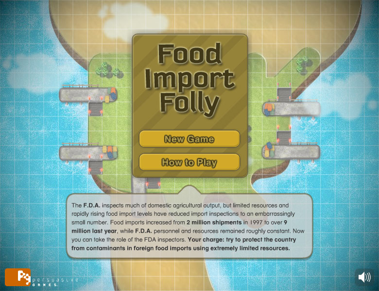 home page of food import folly game