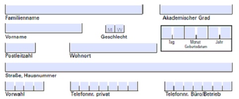 extract from Austrian form in which labels appear below each answer field