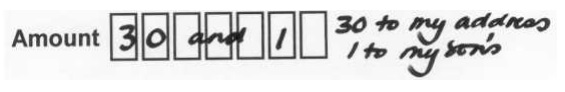 In this example the customer has added a further instruction about the order outside the boxes