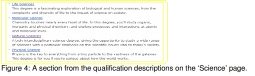 A section from the qualifications descriptions on the science page