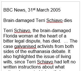 BBC report of death of brain-damaged woman