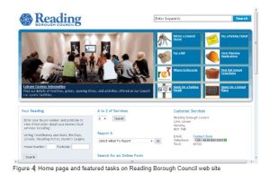 Home page of Reading Council has eight popular tasks prominent at top of page