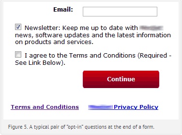 the box asking to be kept up to date via newsletters etc is already ticked as the default