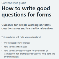 How to write good questions for forms - a page in the NHS Digtal service manual