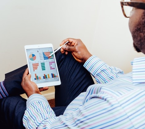 man using survey online