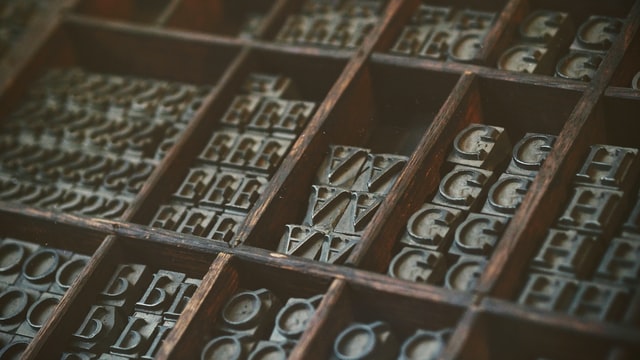 rows of capital letters in a printer's tray