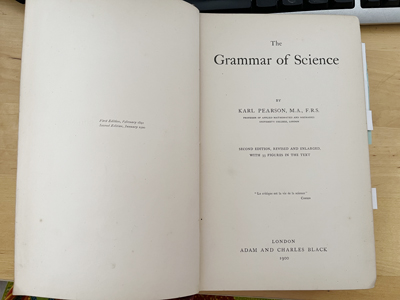 Title page of The Grammar of Science by Karl Pearson, 2nd edition, 1900
