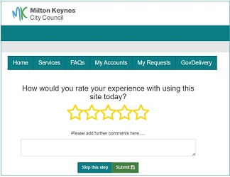 screenshot of a simple survey question on the Milton Keynes Council website